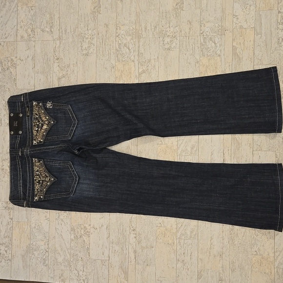 Miss Me Jeans Size 30 x 30 Denim Dark Boot Cut Rhinestone Pockets - Picture 14 of 16